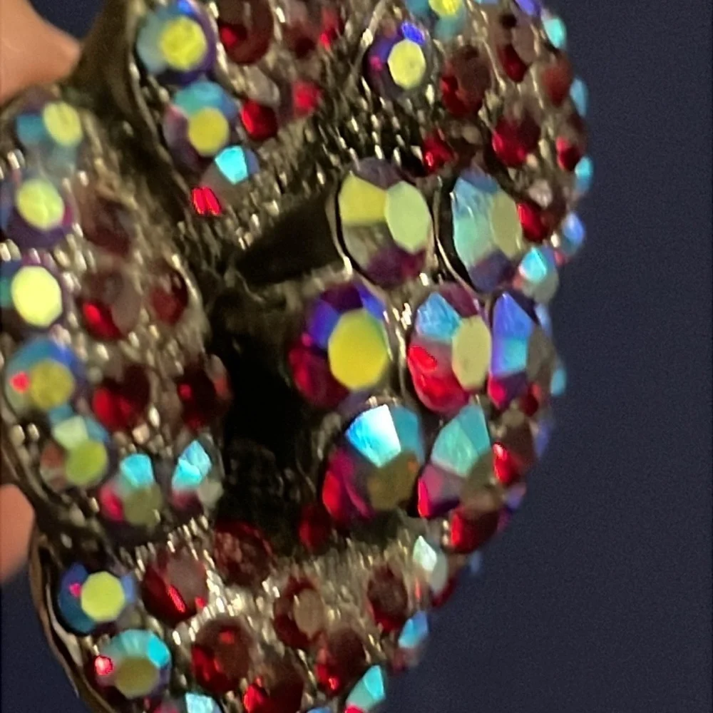 Vintage AB red blue crystal flower hair pin